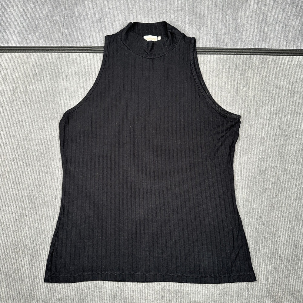 Daiane Black Ribbed Mock Neck Sleeveless Top Medium Slim Fit Tank